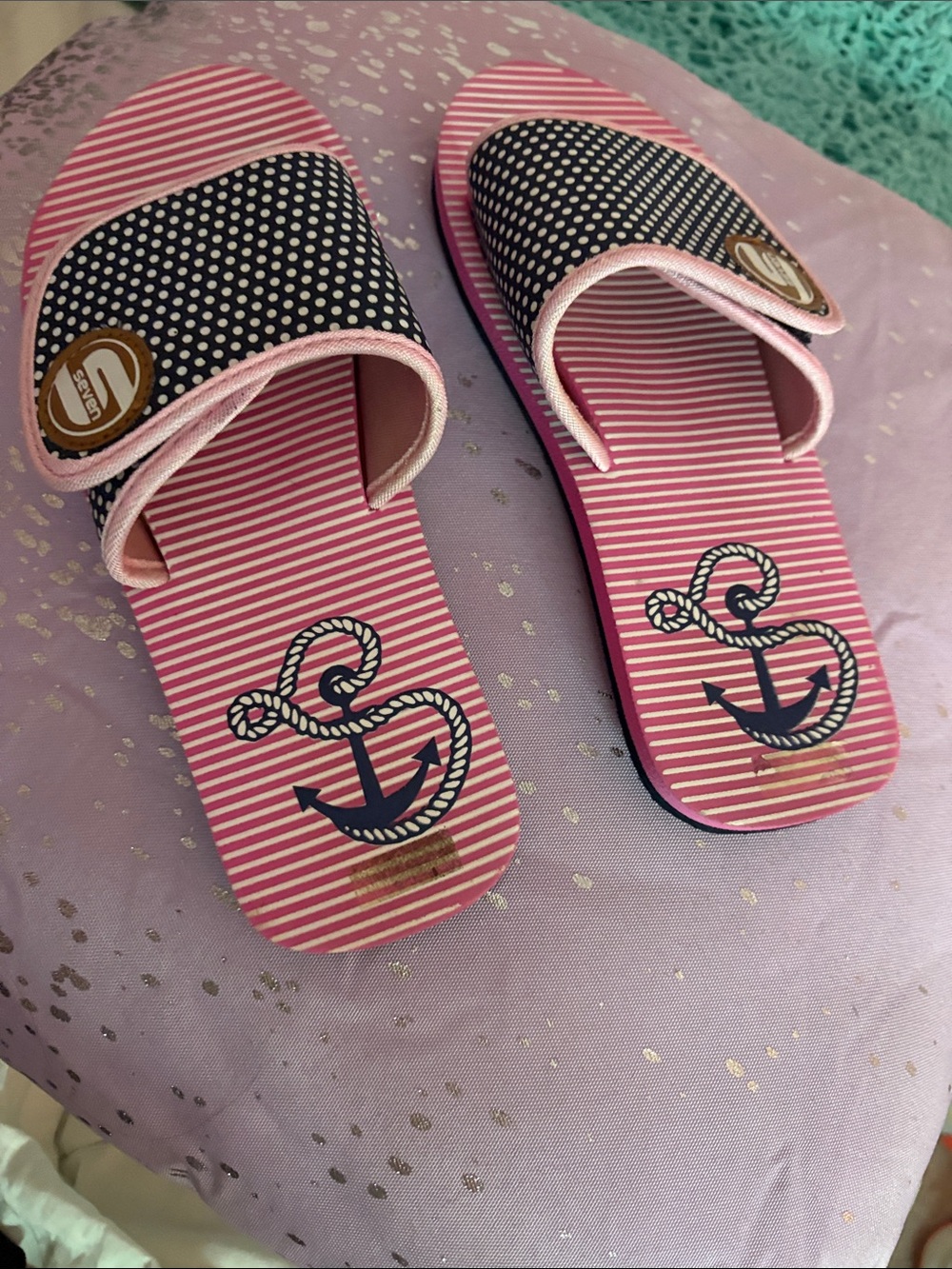 Pink Anchor Stripe Slide Sandals